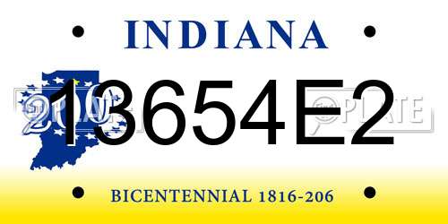 13654E2 Indiana License Plate