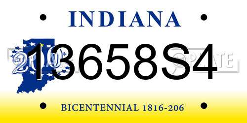 13658S4 Indiana License Plate