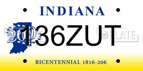 136ZUT Indiana License Plate