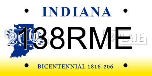 138RME Indiana License Plate