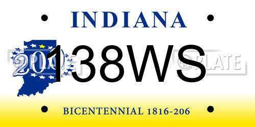 138WS Indiana License Plate