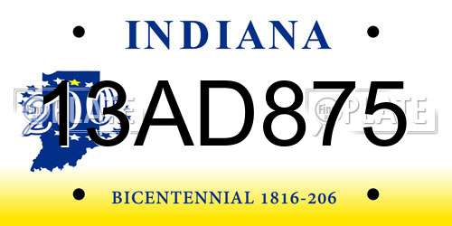 13AD875 Indiana License Plate