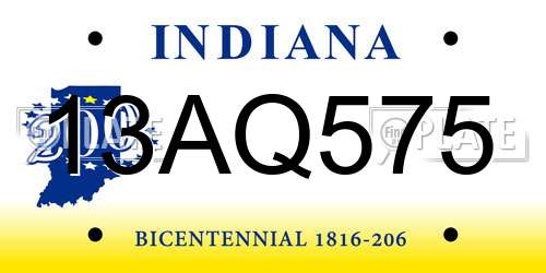 13AQ575 Indiana License Plate