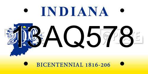 13AQ578 Indiana License Plate
