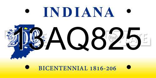 13AQ825 Indiana License Plate