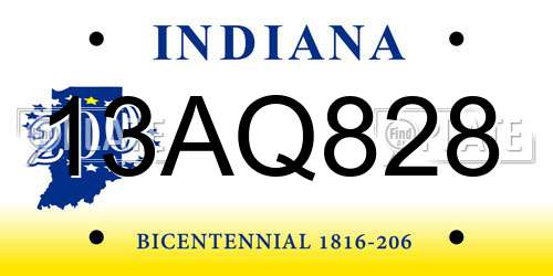 13AQ828 Indiana License Plate