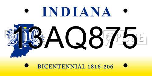 13AQ875 Indiana License Plate