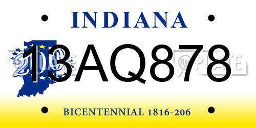 13AQ878 Indiana License Plate