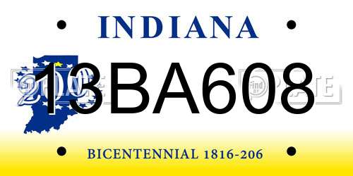 13BA608 Indiana License Plate