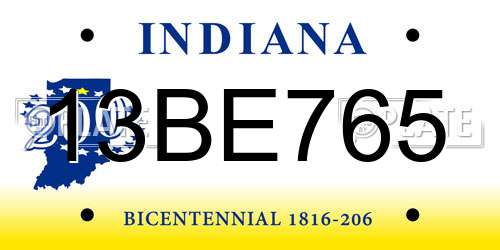 13BE765 Indiana License Plate