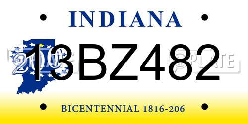 13BZ482 Indiana License Plate
