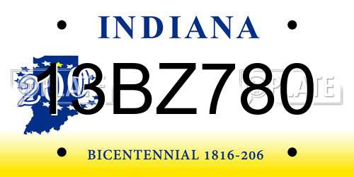 13BZ780 Indiana License Plate