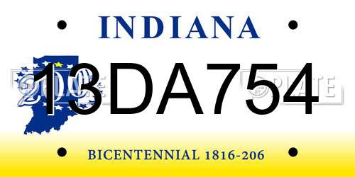 13DA754 Indiana License Plate