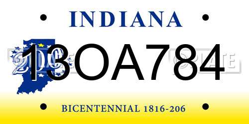 13OA784 Indiana License Plate