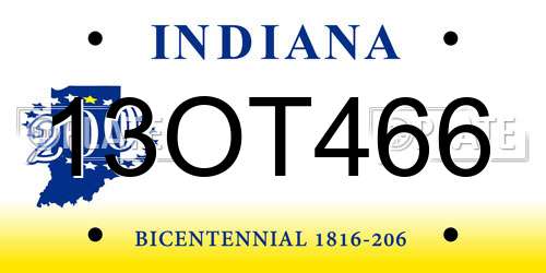 13OT466 Indiana License Plate