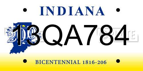 13QA784 Indiana License Plate
