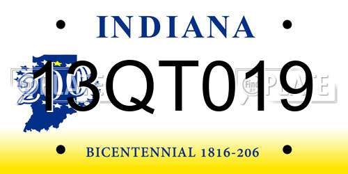 13QT019 Indiana License Plate