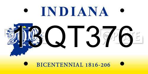 13QT376 Indiana License Plate