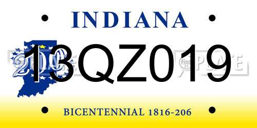 13QZ019 Indiana License Plate