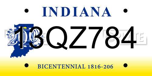 13QZ784 Indiana License Plate