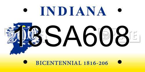 13SA608 Indiana License Plate