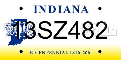 13SZ482 Indiana License Plate