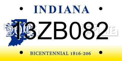 13ZB082 Indiana License Plate
