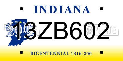 13ZB602 Indiana License Plate