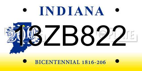 13ZB822 Indiana License Plate