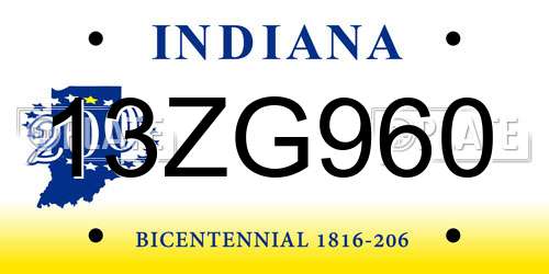13ZG960 Indiana License Plate