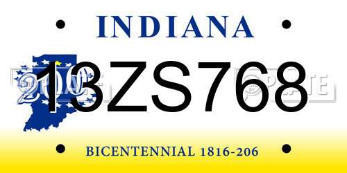 13ZS768 Indiana License Plate