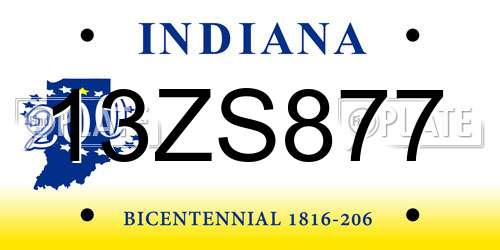 13ZS877 Indiana License Plate