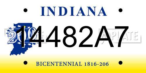 14482A7 Indiana License Plate