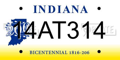 14AT314 Indiana License Plate