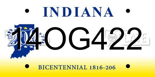 14OG422 Indiana License Plate