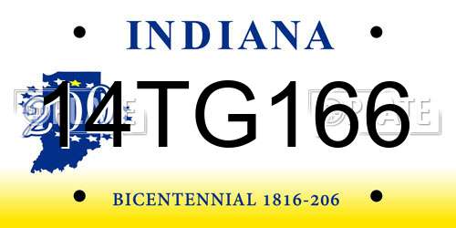 14TG166 Indiana License Plate
