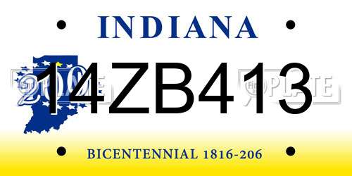14ZB413 Indiana License Plate