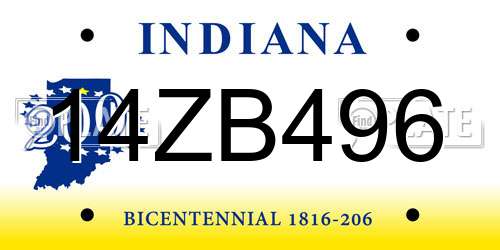 14ZB496 Indiana License Plate