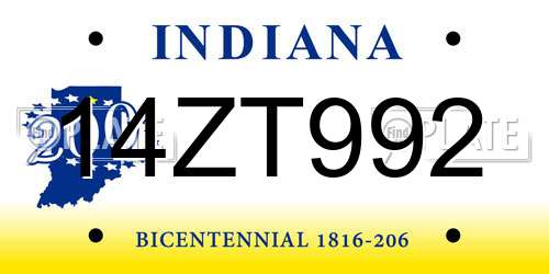 14ZT992 Indiana License Plate