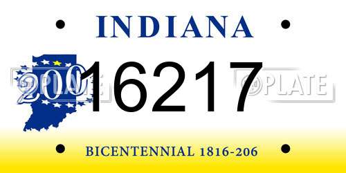 16217 Indiana License Plate