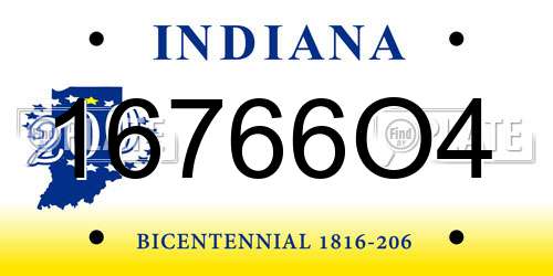 16766O4 Indiana License Plate