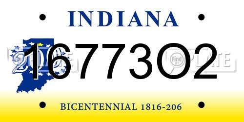 16773O2 Indiana License Plate