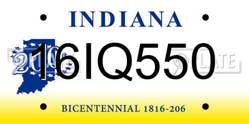 16IQ550 Indiana License Plate