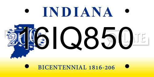 16IQ850 Indiana License Plate