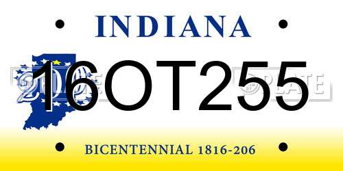16OT255 Indiana License Plate