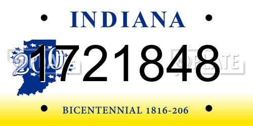 1721848 Indiana License Plate