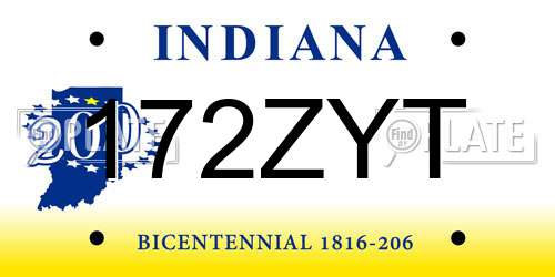 172ZYT Indiana License Plate