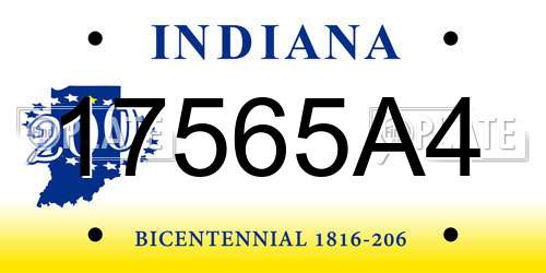 17565A4 Indiana License Plate