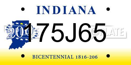 175J65 Indiana License Plate