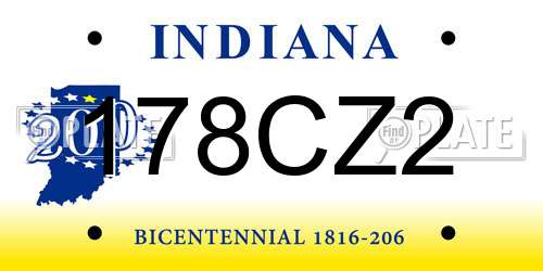 178CZ2 Indiana License Plate